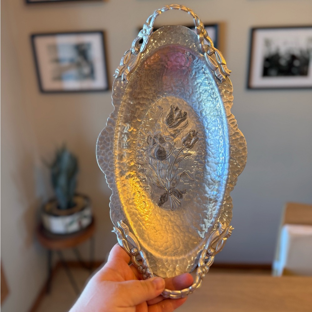 Vintage Hand Wrought Creations Serving Tray by Rodney Kent - Tulip Design #406